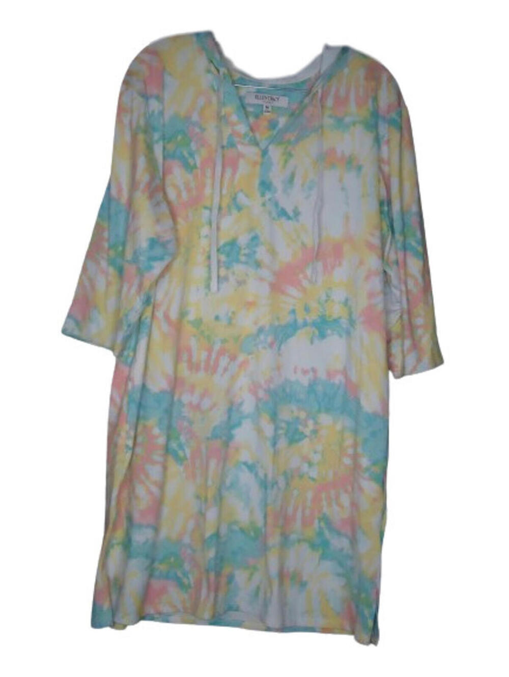 Ellen Tracy Lounge Hooded Pullover Tunic Paisley Tie-dye Womens Size Medium